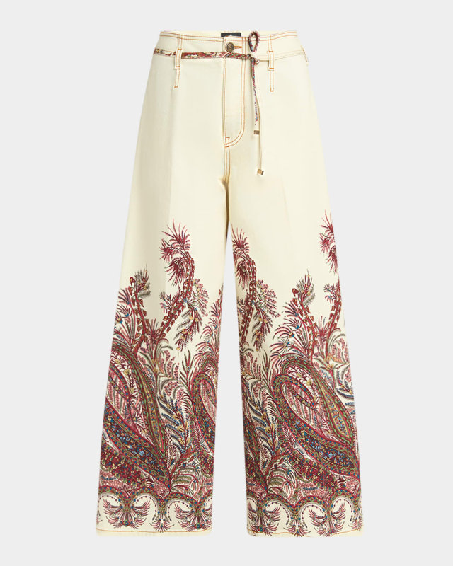 Romantic Pink Drawstring Wide-Leg Denim Pants